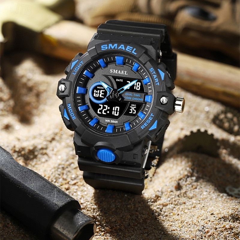Reloj electrónico de cuarzo Smael de nueva moda para hombre, con decoración deportiva y de ocio, luz nocturna, resistente al agua, calendario, pantalla semanal, reloj despertador para hombre 2025 - $27.99 –P8