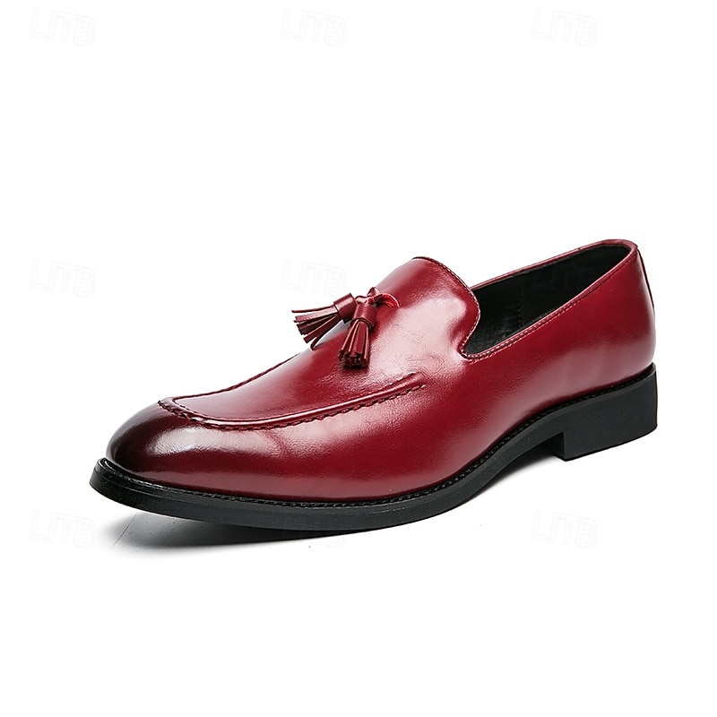 Rote Loafer aus Kunstleder für Herren mit Quastendetail – elegante Schlupfschuhe für formelle Anlässe und das Büro 2025 - $46.99 –P6