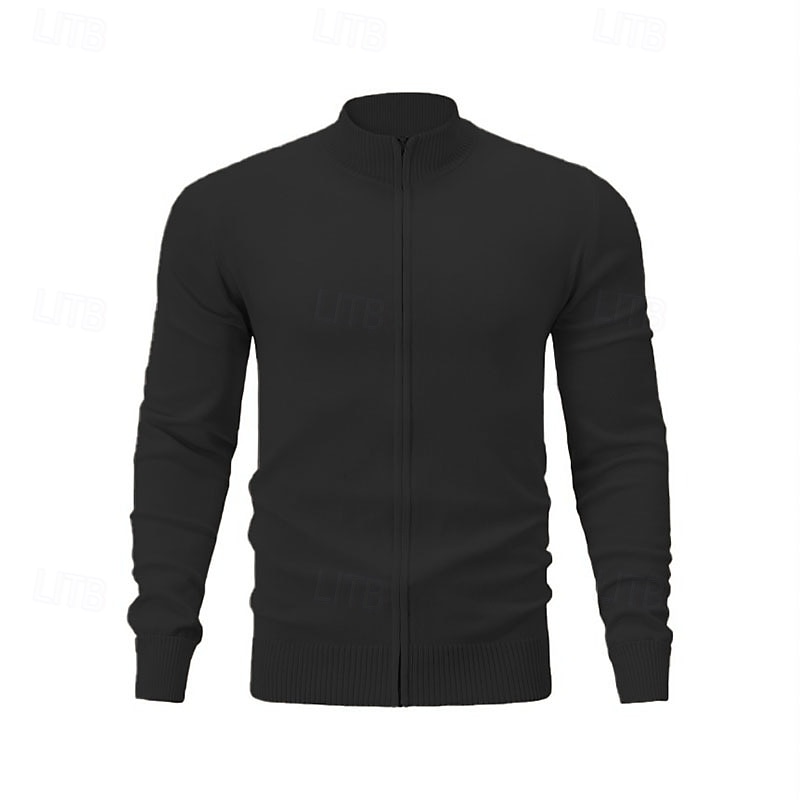Herren Strickjacke Reißverschluss-Pullover Strickpullover Gerippt Stricken Normale Oberteile Reißverschluss Einfarbig Stehkragen Mode Klassisch Urlaub Alltagskleidung Bekleidung Herbst Winter Frühling 2026 - $36.99 –P10