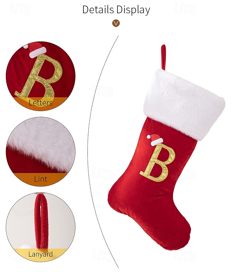 személyre szabott betűs karácsonyi harisnya, piros felső kategóriás arany bársony betűs zokni, barkács névre szóló karácsonyi zokni, anyu ajándék zokni karácsonyra 2026 - $10.99 –P6