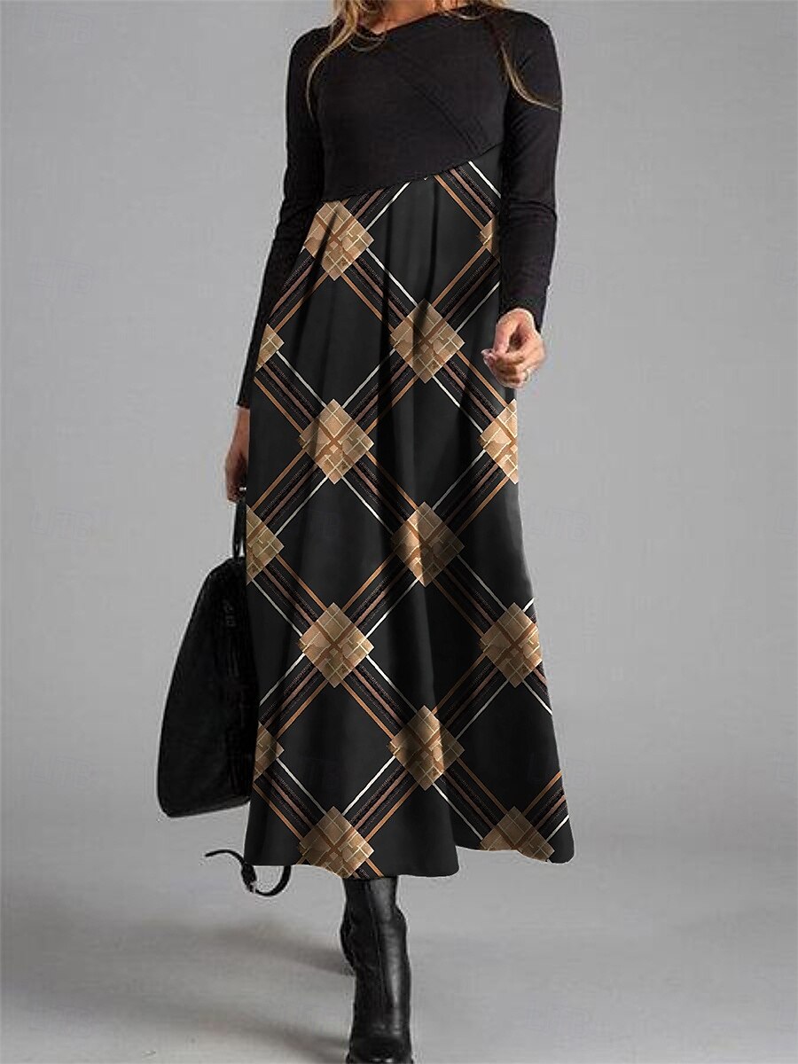 robe décontractée pour femme imprimé graphique col en V robe maxi élégante décontractée fête rendez-vous manches longues automne hiver de 2025 ? $46.99 –P7