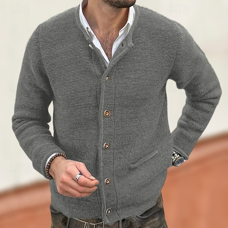 Herren Strickjacke Strickpullover Gerippt Stricken Standard Knopf hoch Feste Farbe Ständer Modisch Klassisch Freizeitskleidung Verabredung Bekleidung Herbst Winter Schwarz Dunkelmarine M L XL 2025 - $37.99 –P4