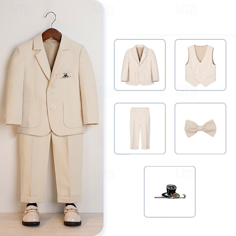 5 delar Ringbärarkostym Pojkar Barn Kostym Formell kostym Kavaj & väst & byxor & brosch & slips Formell Fest Mode Häftig Ensfärgat Ficka Blå Beige Grå Polyester 2025 - $52.99 –P7