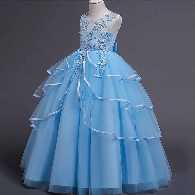 Robe de Demoiselle d'Honneur Fille enfants Fille Robe de princesse Utilisation Mariage Soirée Elégant Magnifique Maille Couleur unie Sans Manches Col Ras du Cou Blanche Rose Claire 4 ans et + de 2025 ? $38.99 –P5