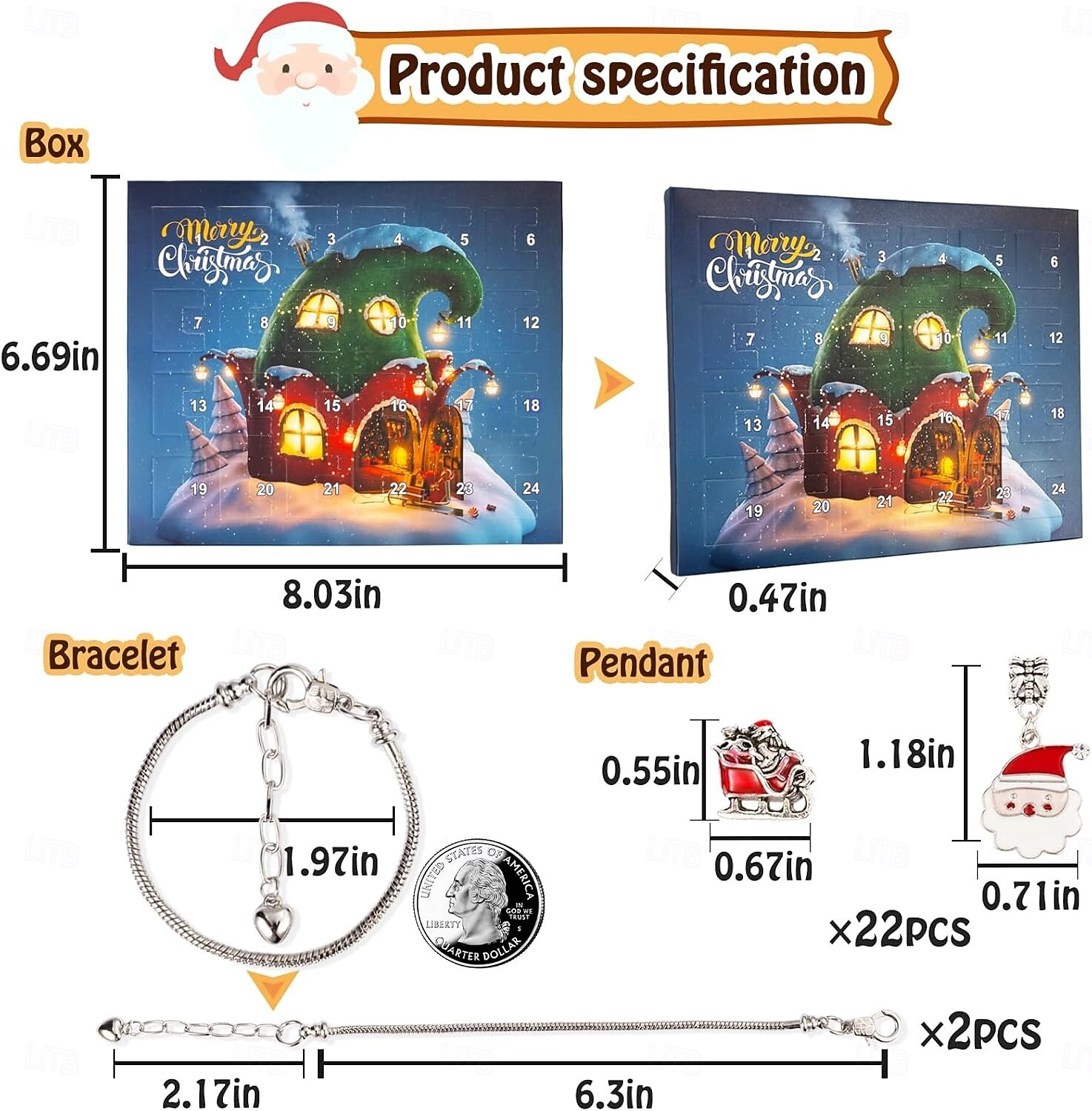 Рождественский адвент-календарь с браслетами 2025 для девочек 24 дня рождественского обратного отсчета набор для изготовления украшений DIY 22 бусины-талисмана 2 браслета для детей подростков и женщин 2025 - $23.99 –P3