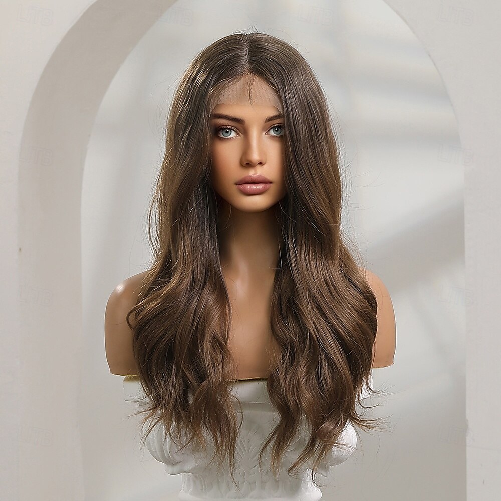 Pruik van synthetisch kant Gekruld Stijl 26 inch(es) Donkerbruin Middelste stuk 13x5x1 Lace Front Pruik Dames Pruik Lichtbruin 2025 - $109.99 –P9