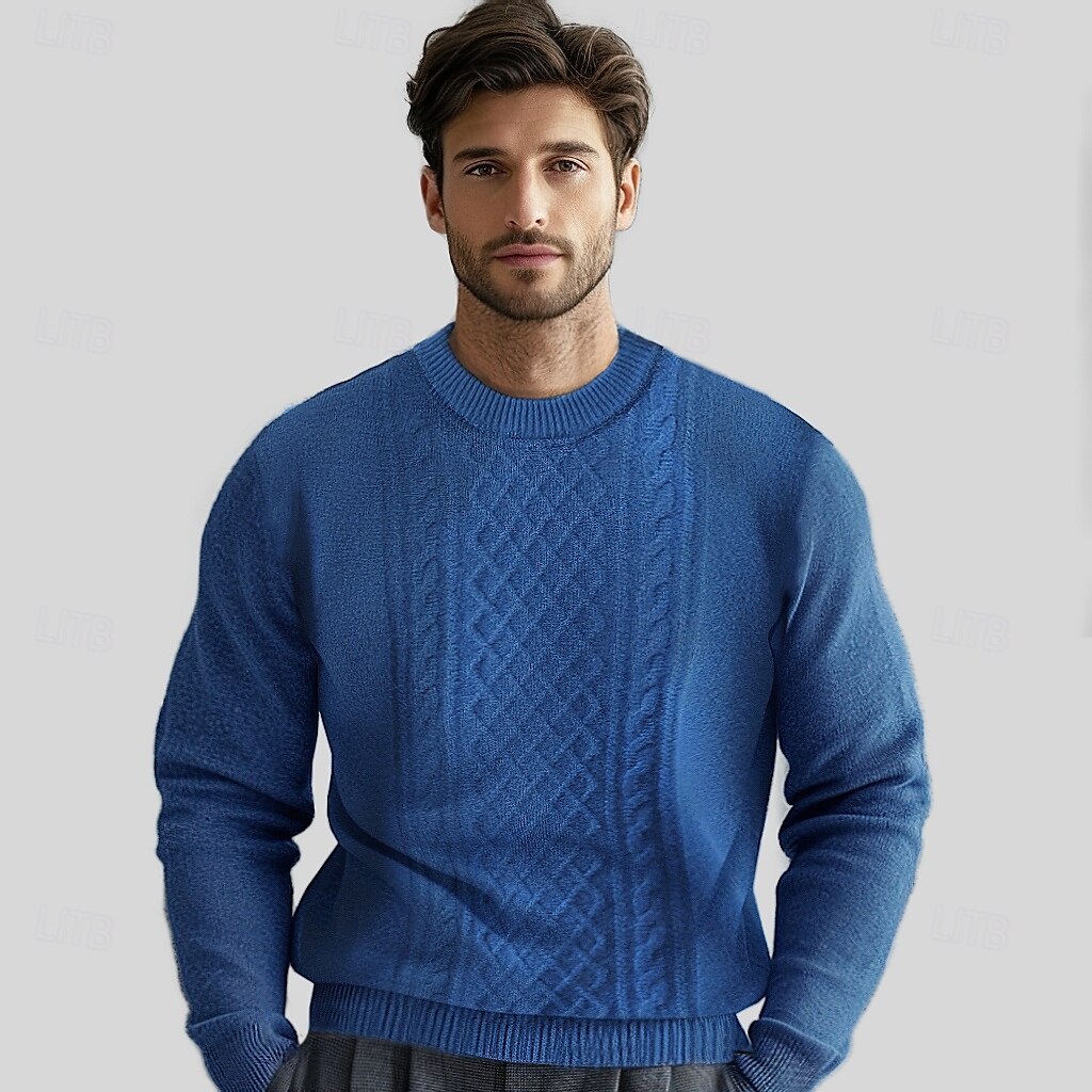 Hombre Jersey Jacquard Tejer Jacquard Color sólido Cuello Barco Prendas de punto Elegante Navidad Regalos de Navidad Ropa Otoño Invierno Azul Marino Azul Real S M L 2025 - $76.99 –P1