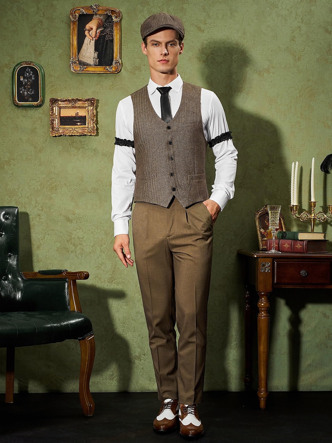 Retro Vintage Roaring 20s 1920s Outfits Waistcoat Accessories Set Gentleman Gangster Fancy Dress Men's Carnival Costume 8 PCS Christmas Halloween Carnival Masquerade Cocktail Party Theme Party Adults' 2025 - $47.99 –P6