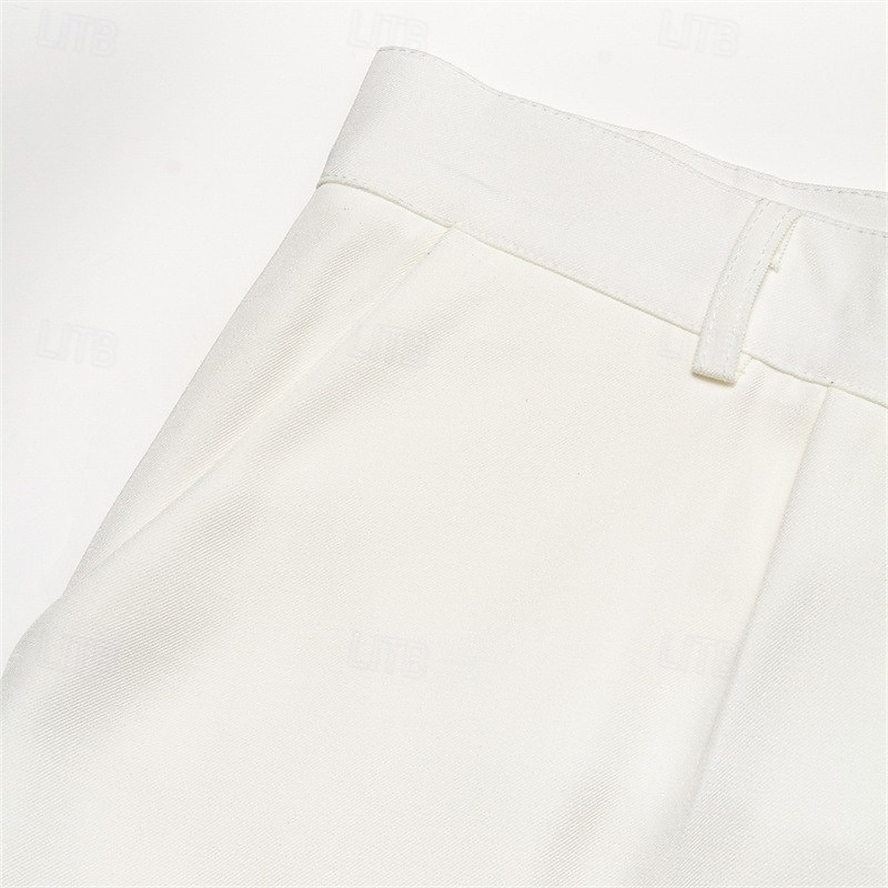 Voor heren Pakken Broek Kostuumbroek Voorvak Recht been Effen Comfort Bruiloft liiketoiminta Strand Modieus Chique en modern Zwart Wit 2025 - $27.99 –P6