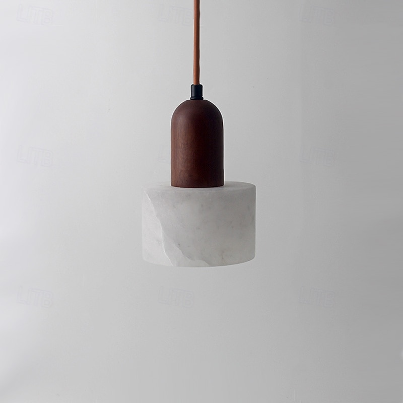 moderne marmor stein pendel lys tre og alabaster gårdshus mid-century pendel 85-265v 17cm 2025 - $126.99 –P8
