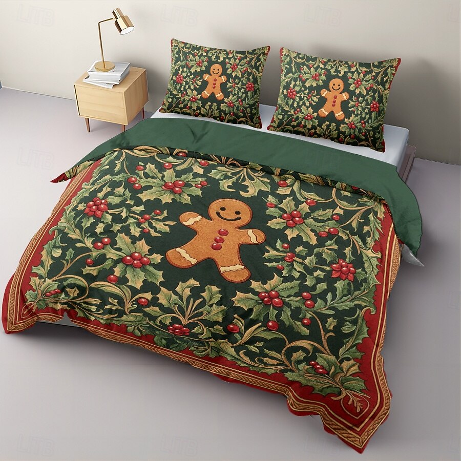 Conjunto de capa de edredom de homem de gengibre tamanho queen king size 100% algodão conjunto de edredom de natal completo 3 peças capa de edredom e fronhas macias e respiráveis para crianças e adultos tema de feriado de natal de 2025 por $69.99 –P6