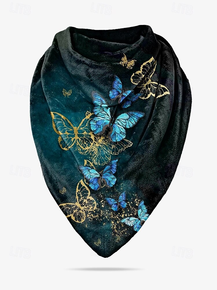 Women's Scarf with Blue and Gold Butterfly Print - Soft and Elegant Accessory for Casual and Formal Wear 2025 - $11.99 –P4
