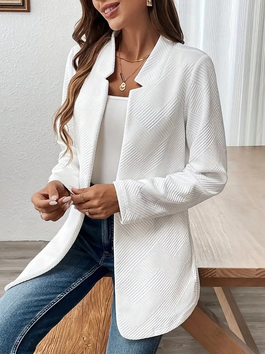 Dames Blazer Werk Strakke pasvorm Effen Kleur Ademend OL-stijl Normale pasvorm bovenkleding Lange mouw Herfst Wit S 2025 - $36.99 –P2