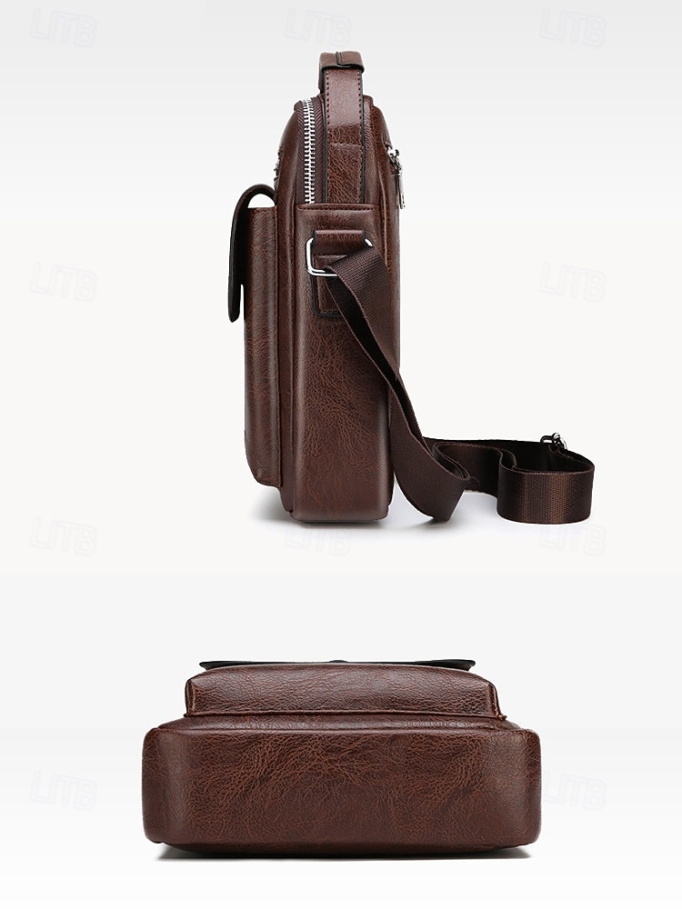 borsa a tracolla vintage in similpelle marrone da uomo – borsa a tracolla compatta con più tasche per viaggi, lavoro e uso quotidiano del 2025 a $24.99 –P5