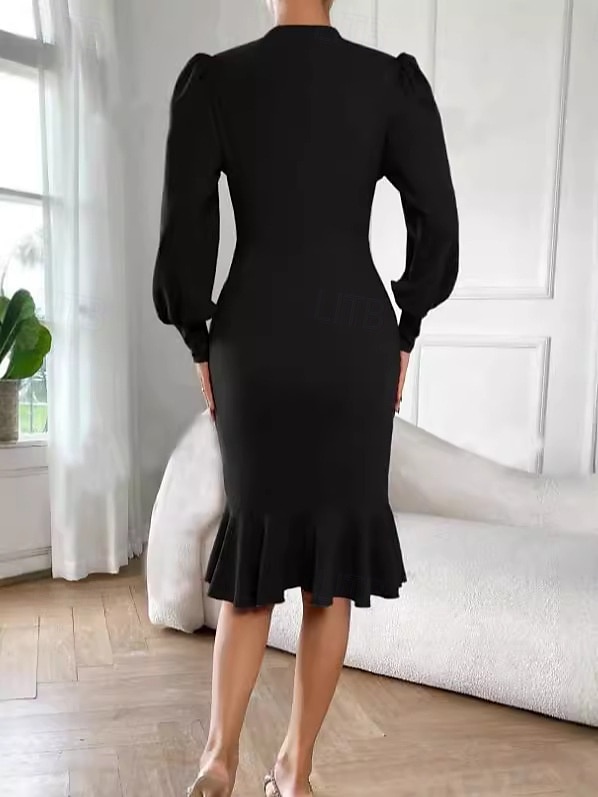 Női hétköznapi ruha Mini ruha Fodrozott Kollázs Elegáns Alkalmi Állógallér Hosszú ujj Fekete Arcpír rózsaszín Medence Szín 2025 - $39.99 –P4