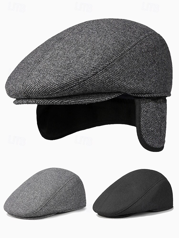 Men's Winter Flat Cap with Ear Flaps - Warm Tweed Newsboy Hat for Outdoor Activities and Casual Wear 2025 - $14.99 –P11