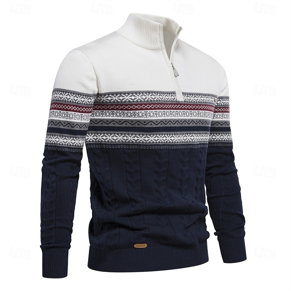 Men's Pullover Sweater Jumper Ribbed Knit Standing Collar Clothing Apparel Bishop Sleeve Spring & Fall White Navy Blue S M L 2025 - $30.99 –P2