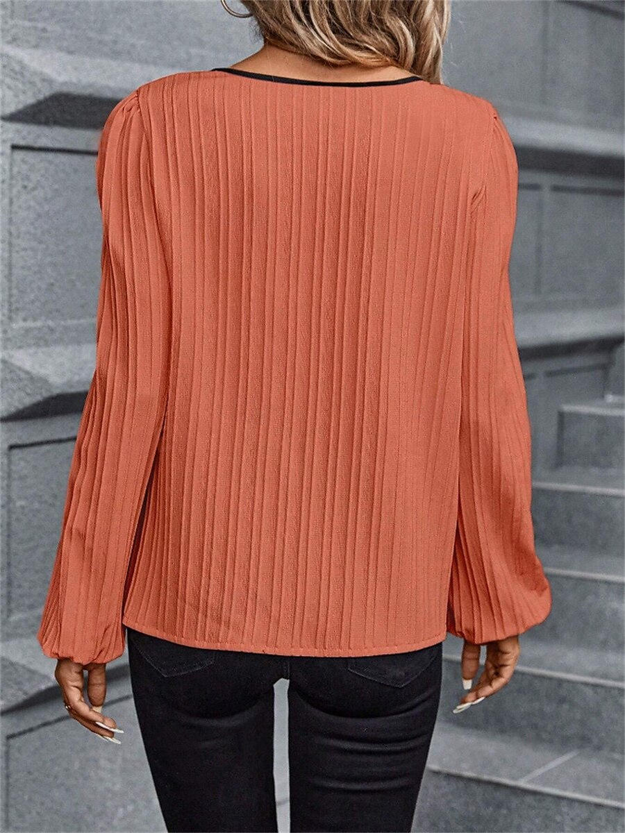 Dames Overhemd Blouse Effen Kleur Basic Casual Lange mouw Gekerfde nek Normale tops Dagelijks Lapwerk Oranje Beige Herfst Winter 2025 - $29.99 –P7