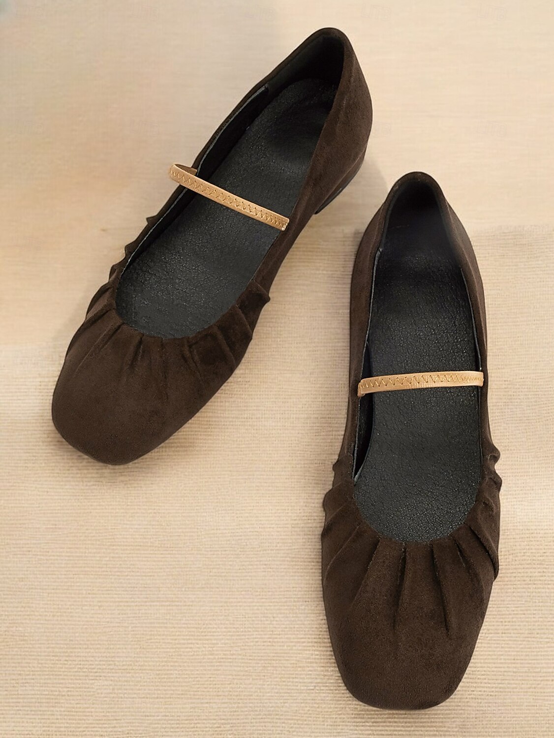 Women's Retro Brown Suede Flats – Elastic Strap Ballet Shoes with Pleated Detailing, Perfect for Casual Outings and Vintage-Inspired Fashion 2025 - $46.99 –P4