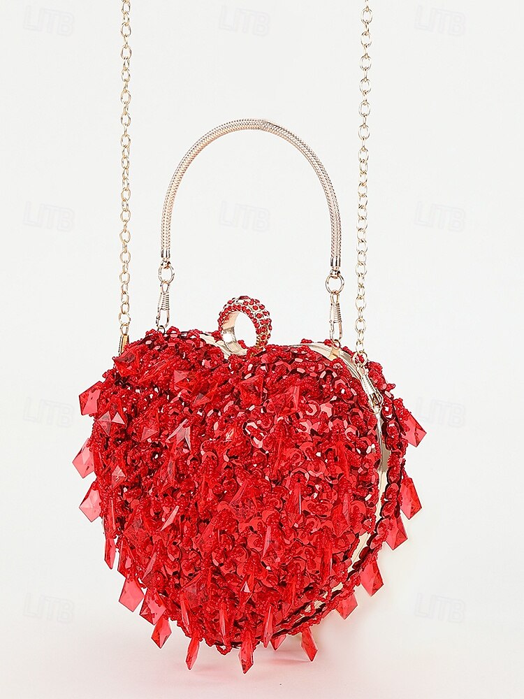 Rote herzförmige Abendclutch für Damen mit Pailletten und Strass-Griff - glamouröses Accessoire für Partys und formelle Anlässe 2025 - $34.99 –P5