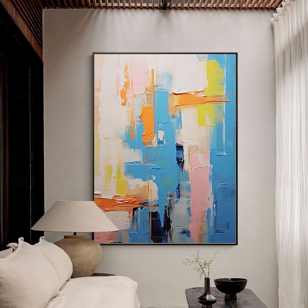3d blauw abstract schilderij handgemaakte zonsondergang hedendaagse abstracte landschapsschilderij moderne perzik en roze landschapsschilderij wandkunst groot ingelijst canvas schilderij moderne 2025 - $116.99 –P6