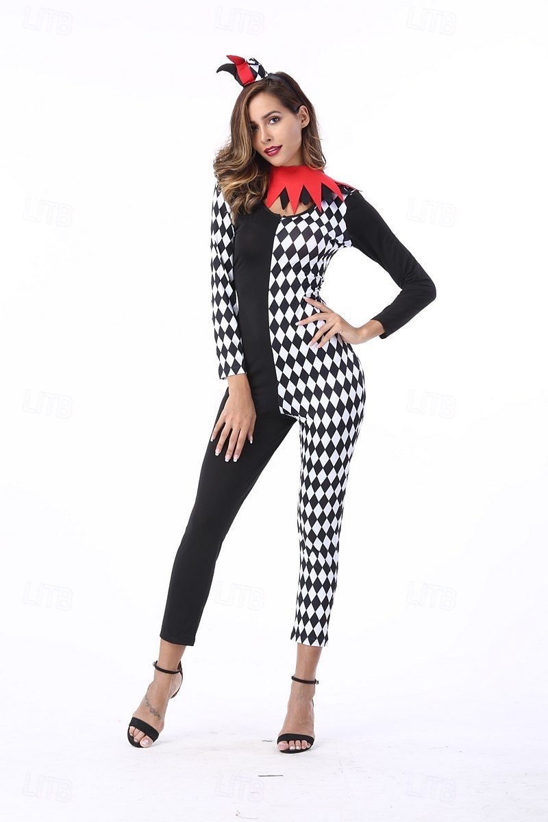 cyrk Żartowniś Klaun Strój karnawałowy Kostium Kombinezon zentai Dla dorosłych Damskie Cosplay Spektakl Impreza Halloween Karnawał Mardi Gras Łatwy kostium karnawałowy 2025 - $51.99 –P2