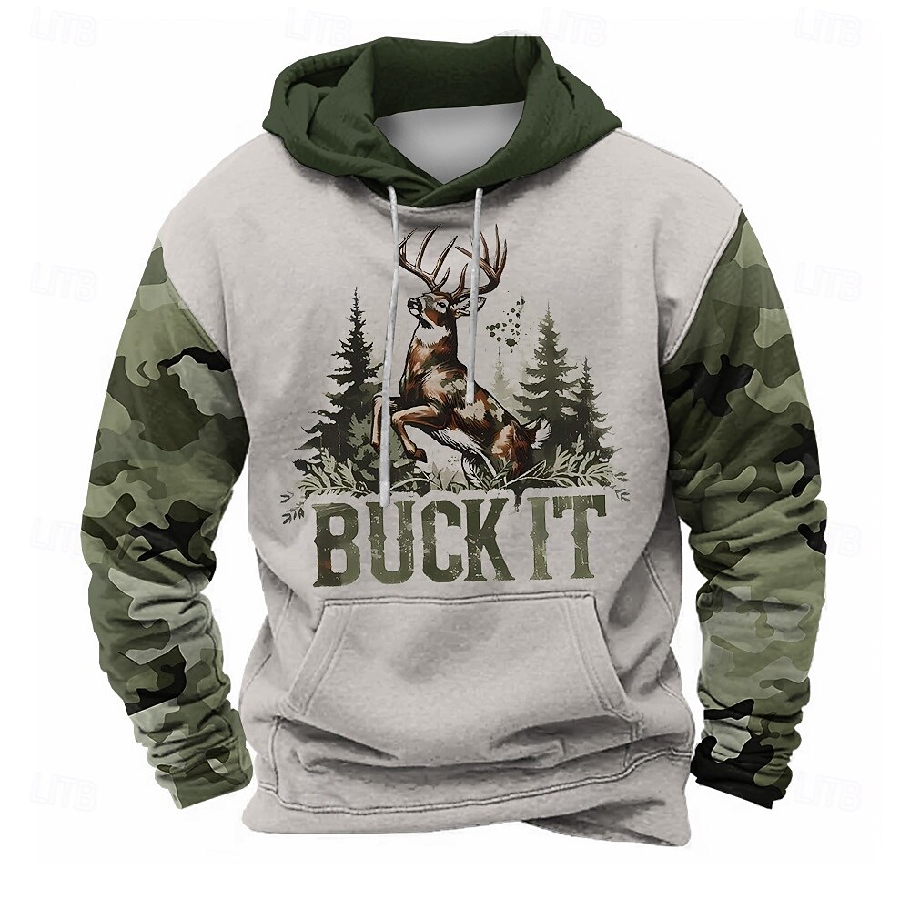 Homens camuflagem Veado Moletons Moletom Moda Legal Manga Longa Gola Redonda Festa Caça Marron Verde Com Cordão Outono Inverno Designer de 2025 por $29.99 –P1