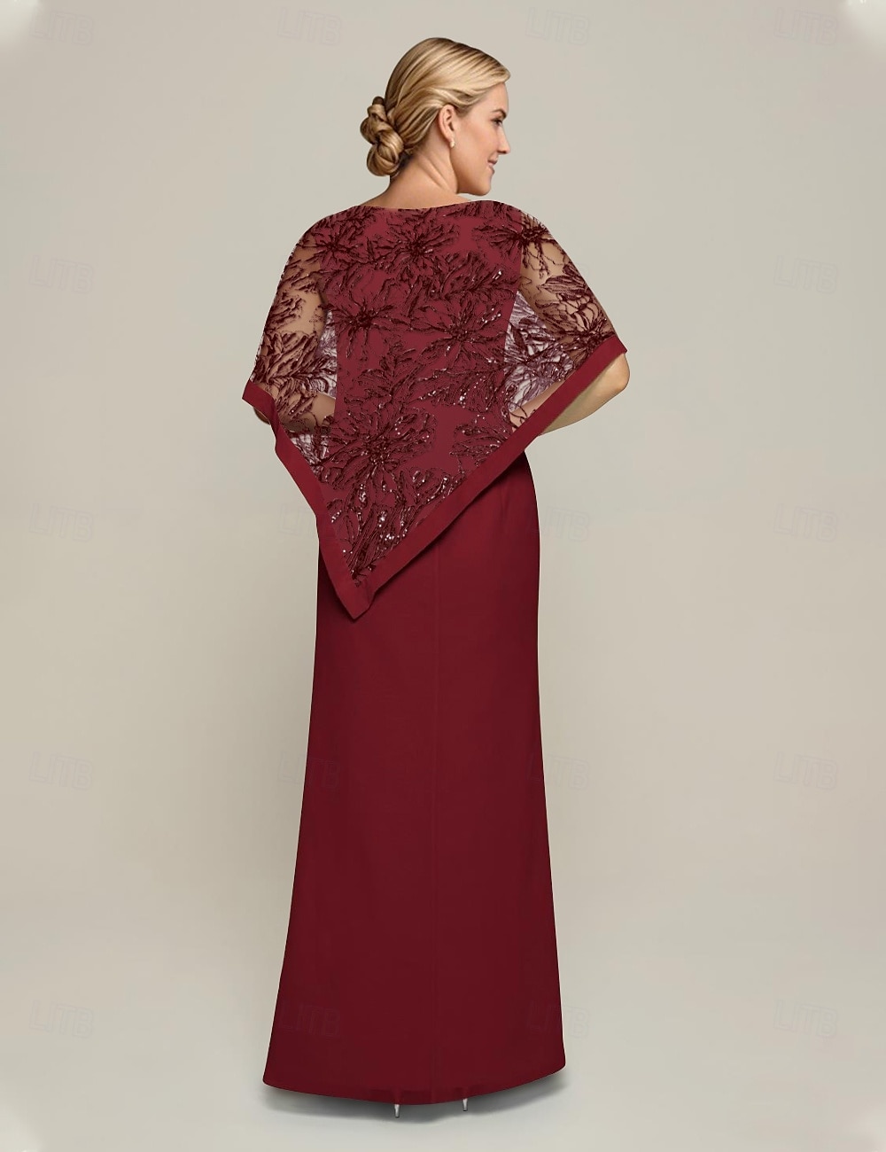 Meerjungfrau / Trompete Mutter der Braut Kleid elegant funkeln&amp;Glanz Juwel Hals Sweep / Pinsel Schleppe Chiffon Pailletten lange Ärmel mit Pailletten 2025 2025 - $156.99 –P2