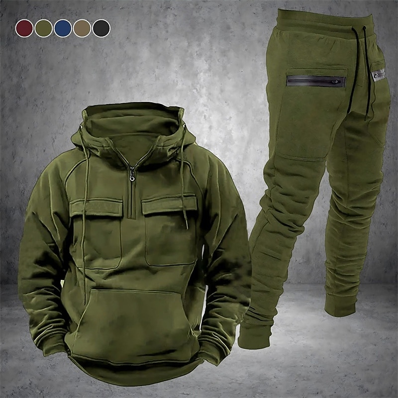 Homens Moletom Suéter Quarter Zipper Hoodie Preto Vinho Azul Marinha Com Capuz Tecido Com Cordão 2 Peças Bolso frontal Desportos e Ar livre Diário Feriado Poliéster Roupa de rua Básico Casual Outono de 2025 por $54.99 –P3