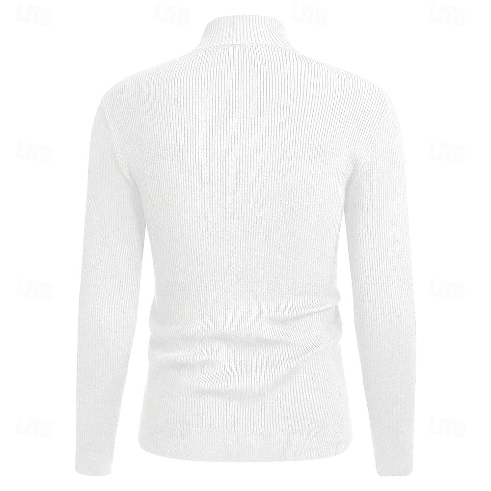 Herren Pullover Gerippt Stricken Standard Strick Schmaler Schnitt Glatt Rollkragen Moderne zeitgenössische Arbeit Freizeitskleidung Bekleidung Winter Frühling & Herbst Schwarz Weiß M L XL 2025 - $25.99 –P3