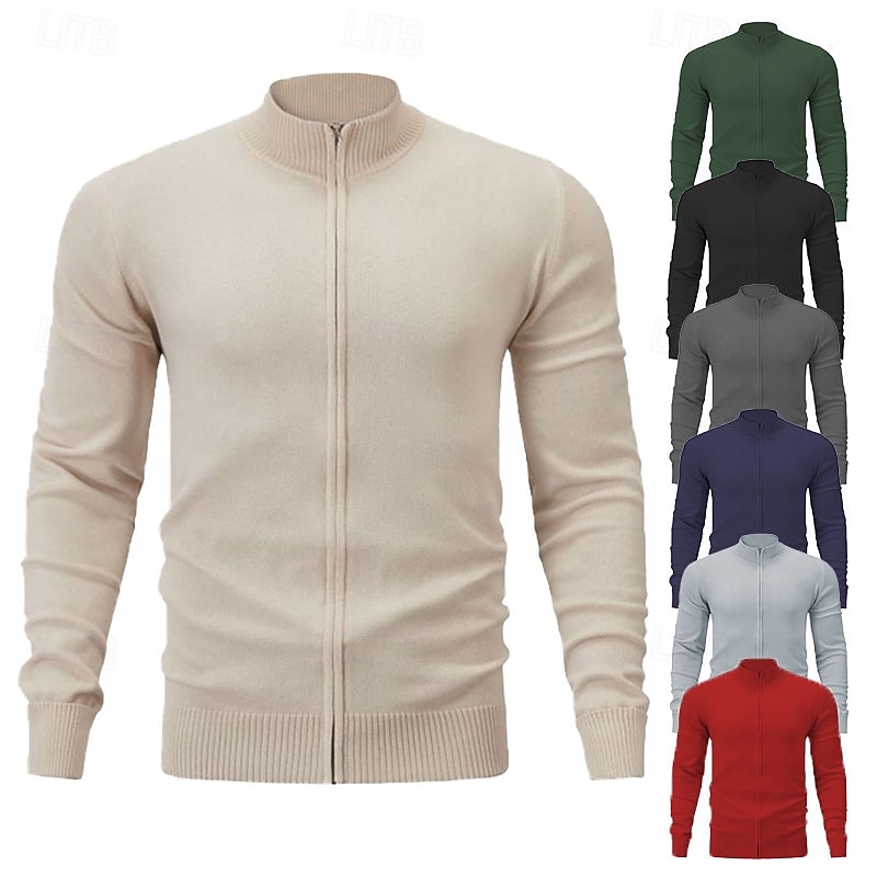 Herren Strickjacke Reißverschluss-Pullover Strickpullover Gerippt Stricken Normale Oberteile Reißverschluss Einfarbig Stehkragen Mode Klassisch Urlaub Alltagskleidung Bekleidung Herbst Winter Frühling 2026 - $36.99 –P1