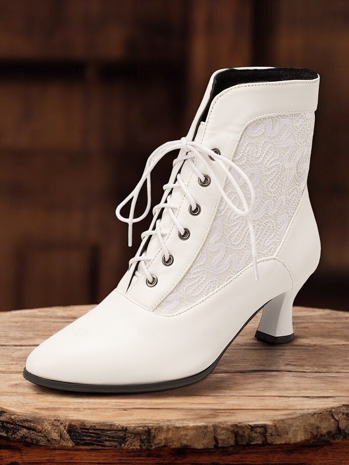 stivaletti allacciati in stile vittoriano nero da donna con pannello in pizzo e tacchi a gattino - elegante stile vintage per occasioni formali e casual del 2025 a $46.99 –P5