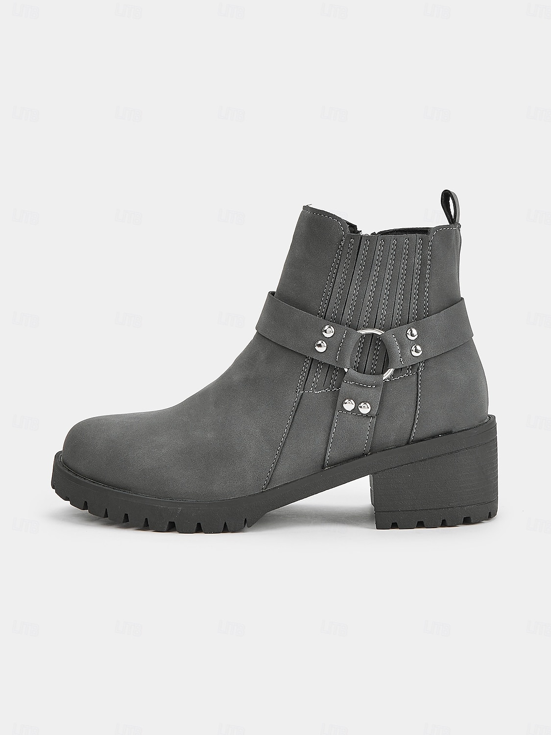 Women's Grey Ankle Boots – Stylish Block Heel with Strap Details, Side Zip, and Rugged Sole for Casual and Outdoor Wear 2025 - $42.99 –P7
