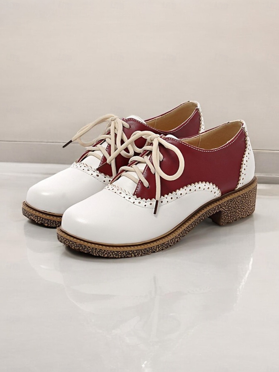 scarpe brogue oxford vintage bicolore da donna con design allacciato | calzature casual e formali per l'eleganza quotidiana del 2025 a $54.99 –P3