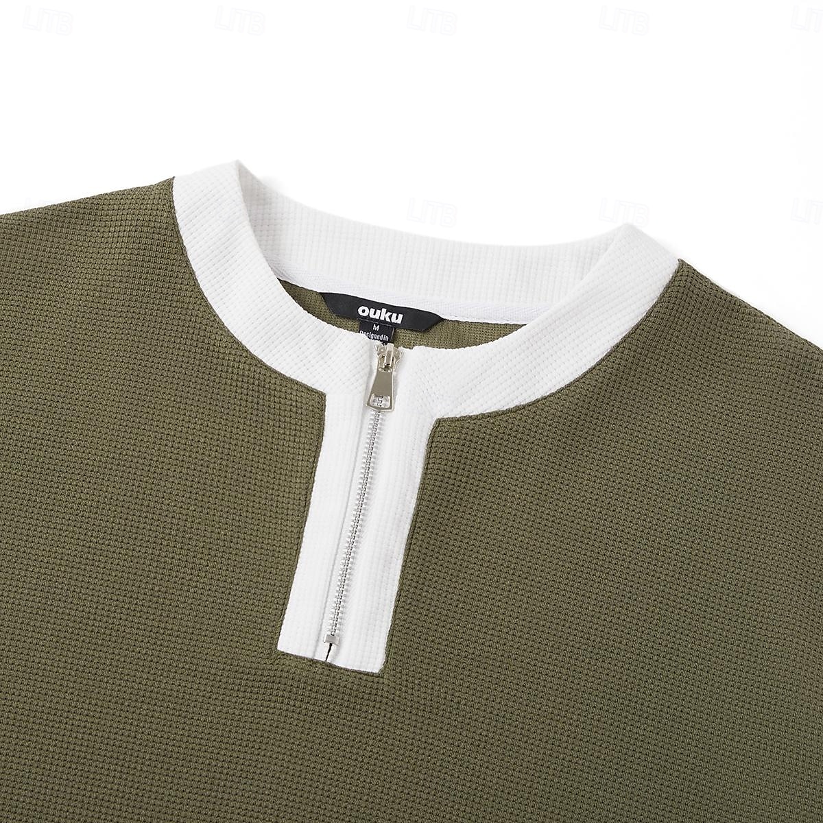 Per uomo Maglietta Waffle Maglietta con Zip a Quarti Maglietta Camicia a Maniche Lunghe Manica Lunga Girocollo Primavera & Autunno Blocco di colori Moda Designer Essenziale Cerniera Finto due pezzi del 2025 a $28.99 –P10