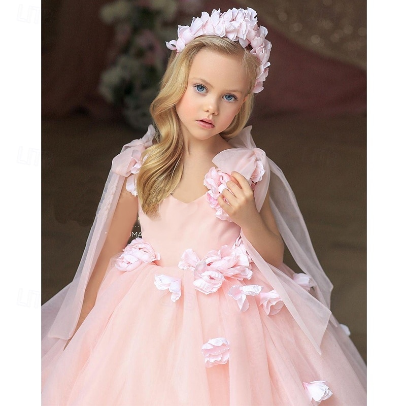 Flower Girl Dress Girls' First Communion Dress Party Dress Performance Wedding Party Princess Sweet Mesh Solid Color Sleeveless Off Shoulder White Pink kids 2025 - $89.99 –P5