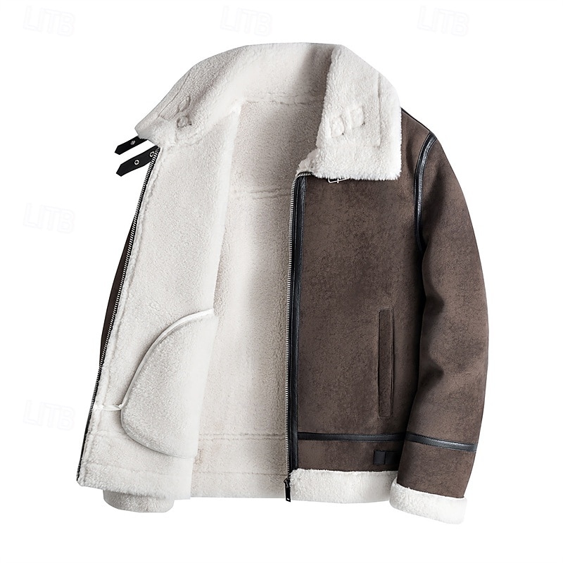 Homme Simili Cuir Veste Polaire Veste moto Blouson Moto du quotidien Vacances Coupe Vent Chaud Poche Automne hiver Plein Mode Classique Revers Normal Noir Beige Café Veste de 2026 ? $97.99 –P3