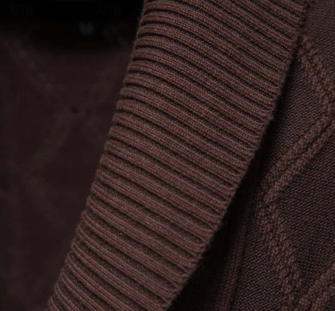 Per uomo Cardigan Maglia Patchwork Cerniera Tinta unica Colletto arrotolato Maglieria Elegante Scuola Allenamento Abbigliamento Autunno Inverno Rosso marrone Nero S M L del 2025 a $40.99 –P9