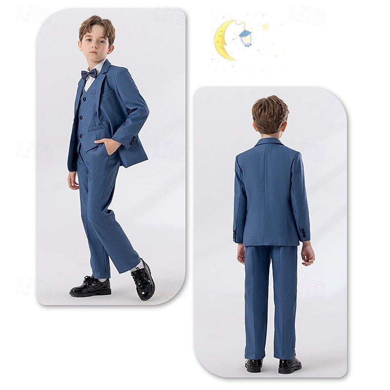 4 delar Ringbärarkostym Pojkar Barn Kostym Formell kostym Kavaj & väst & byxor & slips Formell Fest Alla hjärtans dag Mode Häftig Ensfärgat Ficka Vit Vin Marinblå Polyester 2025 - $56.99 –P6