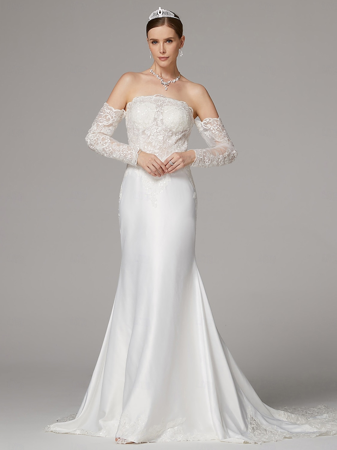 abiti da sposa sirena / tromba abiti separati abiti separati lunghezza pavimento strascico corte abiti da sposa in raso con applicazioni ricamate 2025 del 2025 a $221.99 –P4