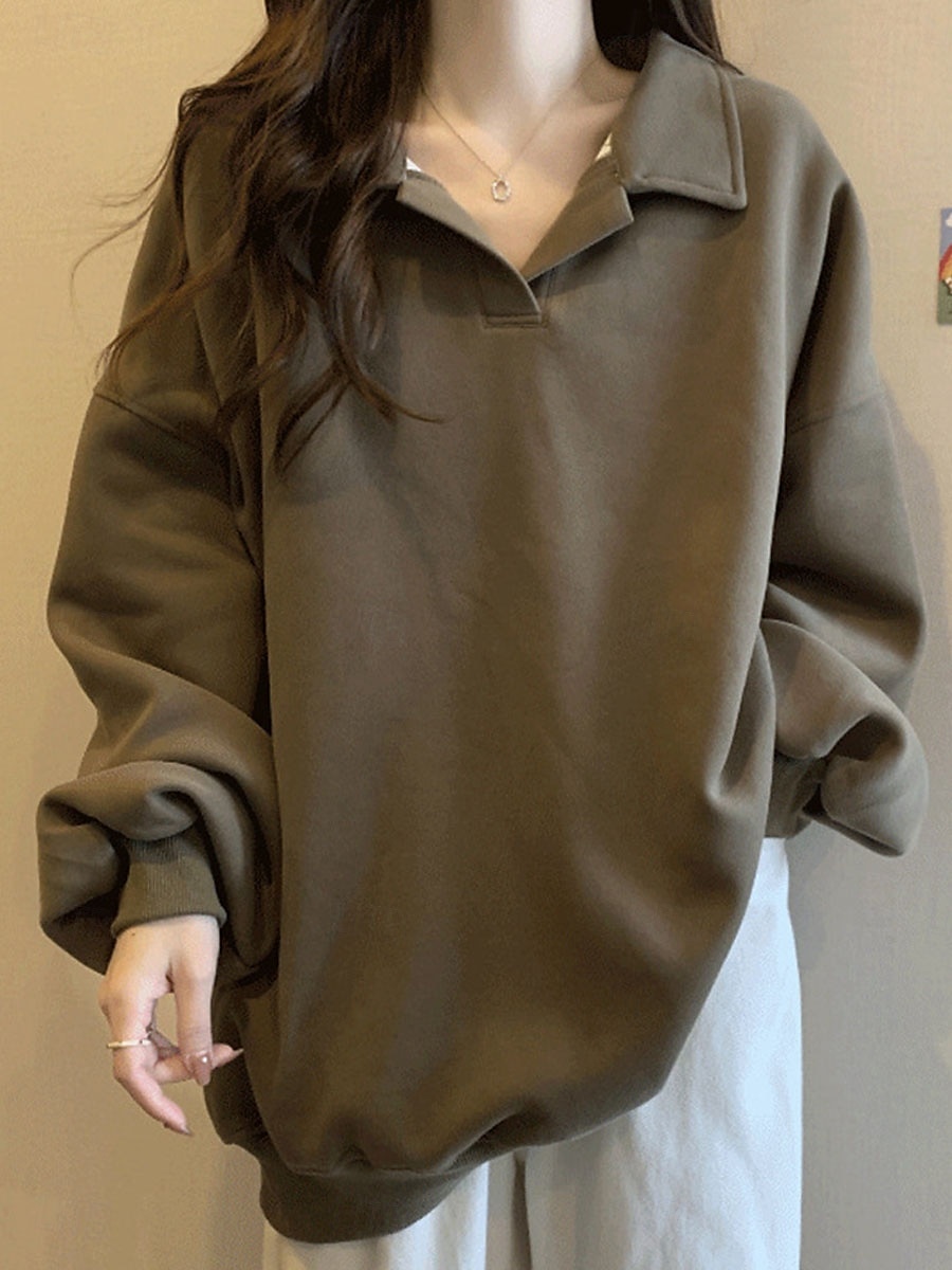 felpa da donna casual semplice strada abbigliamento quotidiano scollo a V manica lunga nero bianco caffè autunno inverno del 2025 a $21.99 –P7