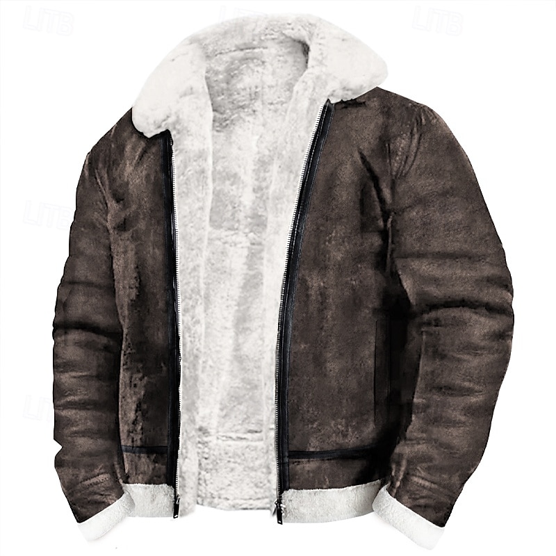 Herr Imitationsläderjacka Fleece-jacka Sherpajacka Bikerjacka Semester Dagligen Vindtät Håller värmen Ficka Fleece Höst vinter Slät Mode Klassisk Kavajslag Normal Imitationsläder Svart Vit Brun Jacka 2025 - $102.99 –P9