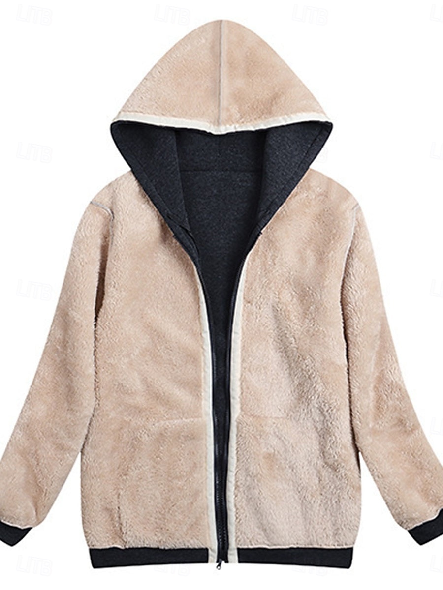 Mujer Abrigo de invierno Chaqueta de sherpa Chaqueta con capucha Exterior Calle Ropa Cotidiana Otoño Invierno Regular Abrigo Ajuste regular Mantiene abrigado Transpirable Elegante Casual Chaquetas 2025 - $40.99 –P9