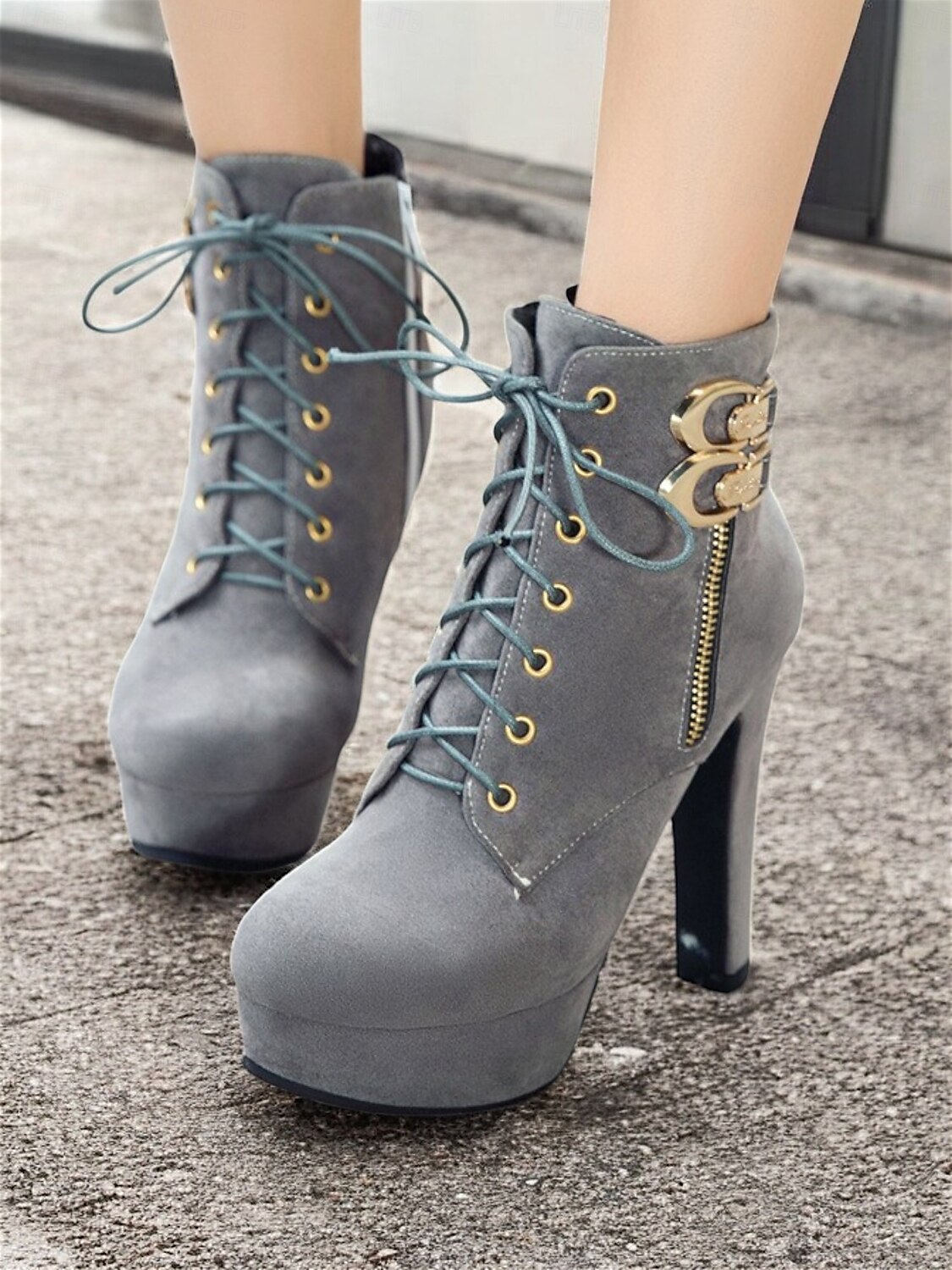 bottines en daim marron pour femmes - modèle à lacets avec boucle dorée et détails zippés, chaussures à talons hauts à plateforme pour des looks décontractés et de fête élégants de 2025 ? $46.99 –P3