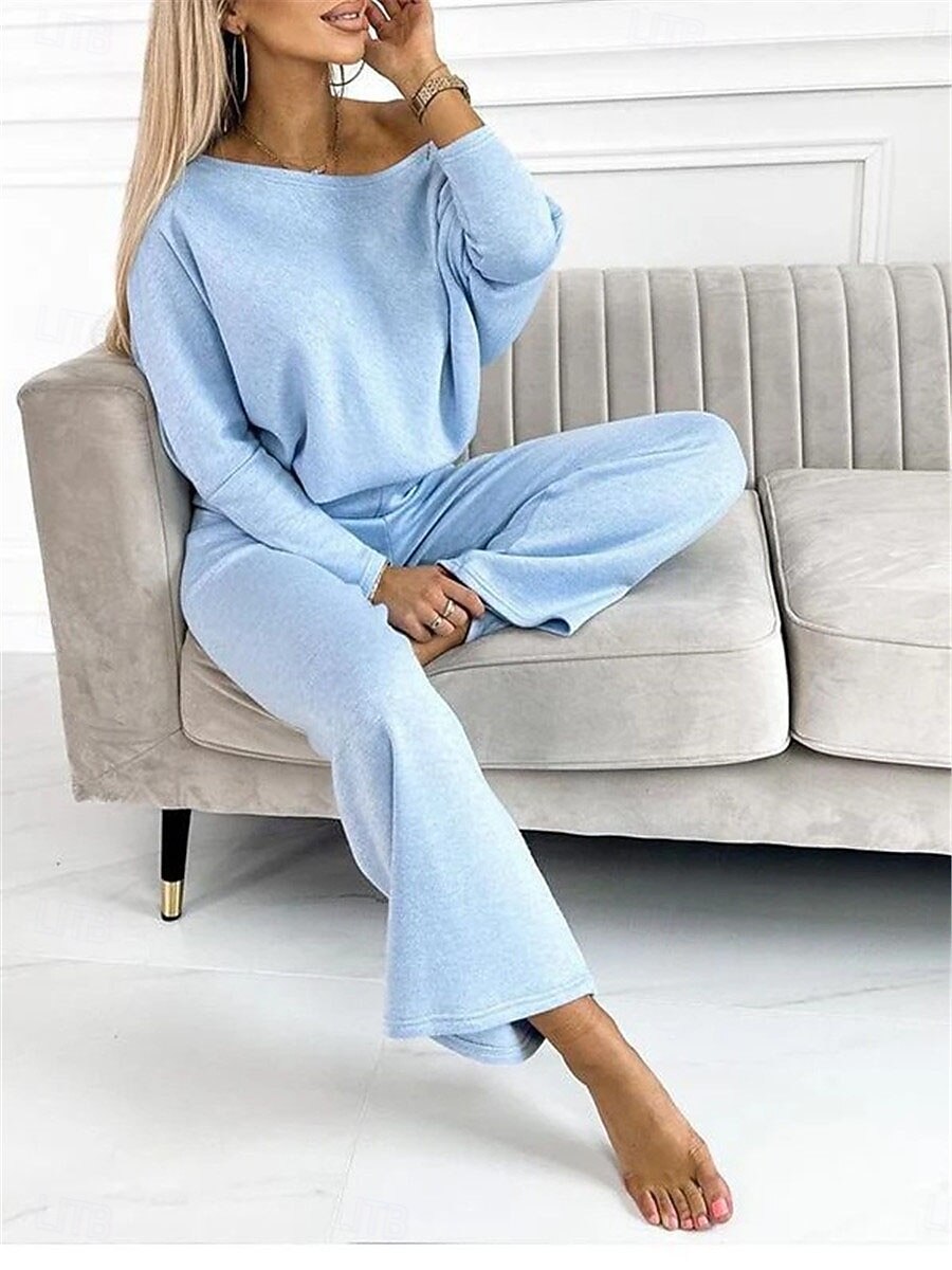 ensemble de vêtements de détente pour femmes, haut à manches longues à une épaule et jogging, costume décontracté confortable, gris clair neutre, loisirs à domicile, vêtements quotidiens, mode de 2025 ? $28.99 –P6