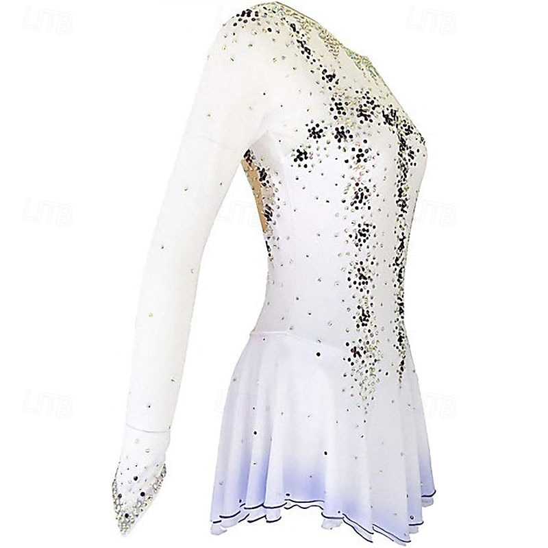 Figure Skating Dress Women's Girls' Ice Skating Dress Blue White Red High Elasticity Training Competition Skating Wear Classic Crystal / Rhinestone Long Sleeve Ice Skating Figure Skating 2026 - $165.99 –P5