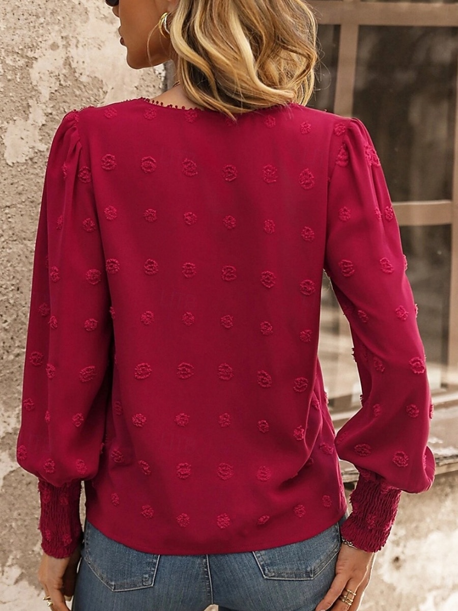 Top Eleganti in Pizzo per Donna con Occhielli Maglietta Casual di Colore Solido Maniche Lunghe Collo a Giro Pizzo Patchwork Regolare Fit Giornaliero Romantico Petite Top Estivi da Vacanza Rosso del 2025 a $29.99 –P5