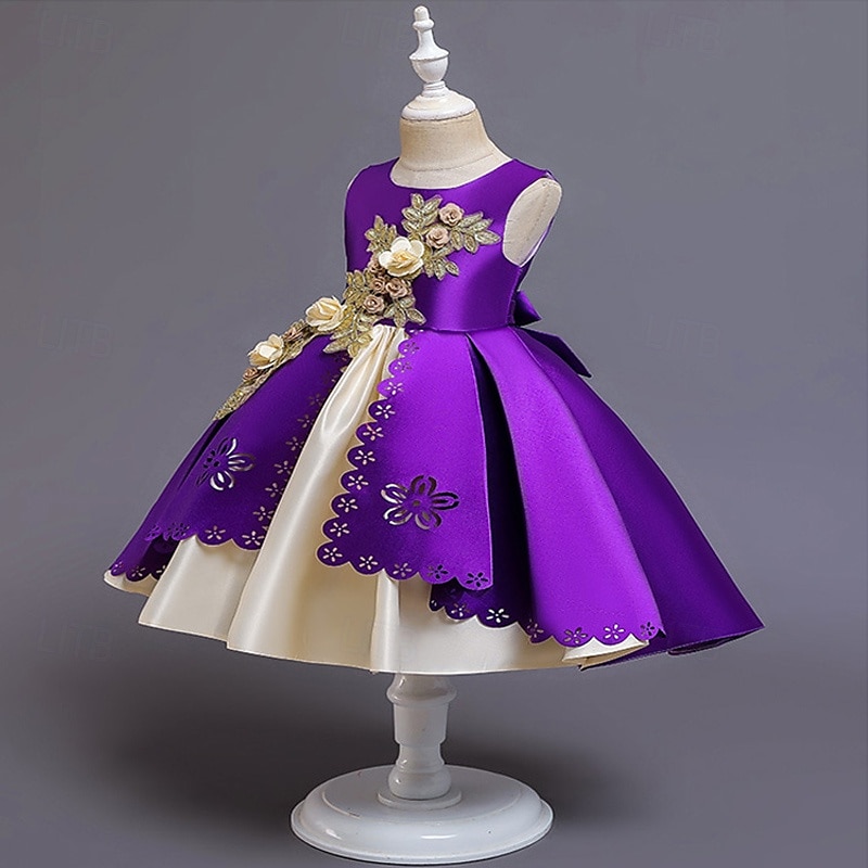Blumenmädchenkleid Kinder Mädchen Prinzessinenkleid Leistung Hochzeit Party Elegant Schön Patchwork Blumen Ärmellos Rundhalsausschnitt Weinrot Rosa 4 Jahre + 2025 - $30.99 –P9