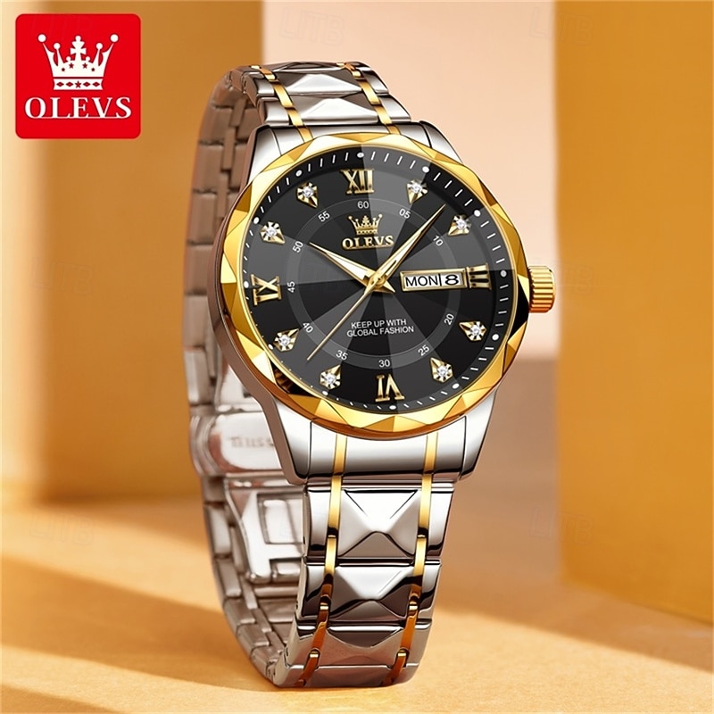 New Olevs Brand Men'S Luminous Commercial Business Steel Belt Watch Calendar Week Display Fashion Trend Waterproof Simple Leisure Quartz Watch Diamond-Shaped Mirror Sports Watch 2026 - $38.99 –P10