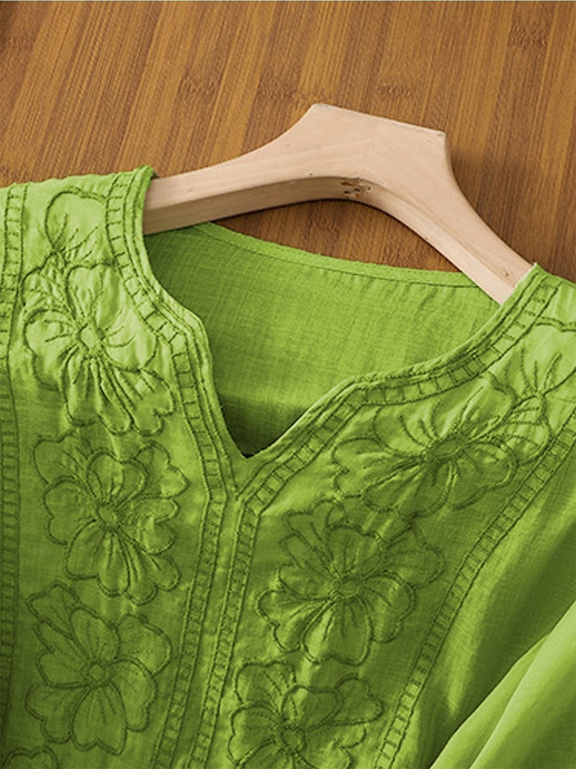 Damen Hemd Leinen-inspirierte Hemden Einfarbig Blumen Lässig Boho Dreiviertelarm Ellbogenärmel V Ausschnitt Normale Oberteile Urlaub Party Täglich Bestickt Gras-Grün Purpur Herbst Frühling & Sommer 2025 - $32.99 –P3